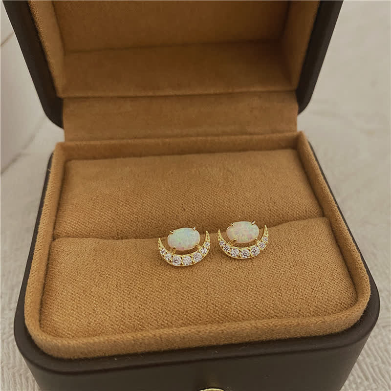 Olivenorma 925 Silver Crescent Shaped Opal Earrings - image 2