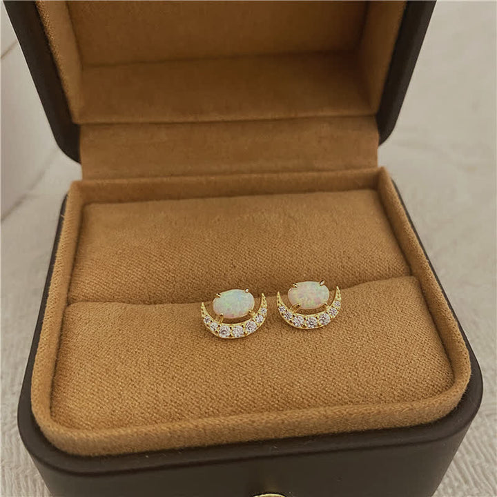 Olivenorma 925 Silver Crescent Shaped Opal Earrings - image 2