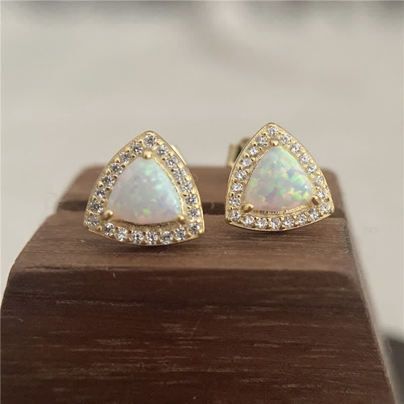 Olivenorma 925 Silver Triangle Shape Opal Earrings - image 4