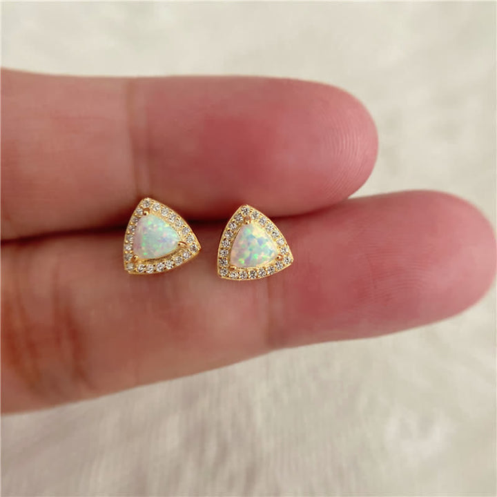 Olivenorma 925 Silver Triangle Shape Opal Earrings - image 8