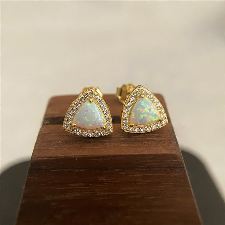 Olivenorma 925 Silver Triangle Shape Opal Earrings - Golden - image 3