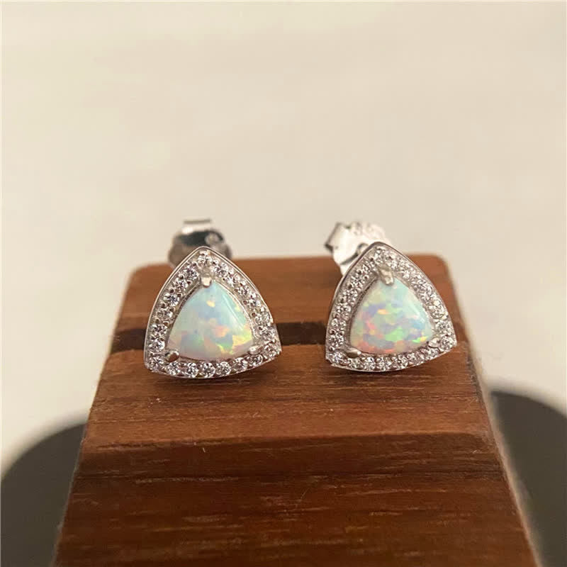 Olivenorma 925 Silver Triangle Shape Opal Earrings - Silver - image 0