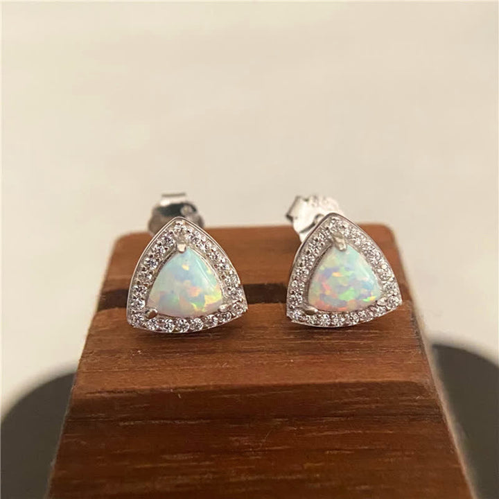 Olivenorma 925 Silver Triangle Shape Opal Earrings - Silver - image 0