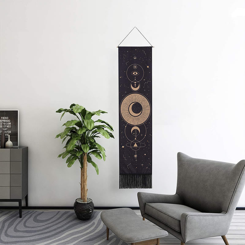 Olivenorma Bohemian Wall Hanging Ornament Tassel Tapestry - Moon & Star #1- Black - image 1