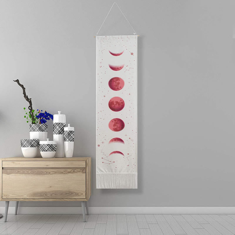 Olivenorma Bohemian Wall Hanging Ornament Tassel Tapestry - Moon Phases #1 - White - image 16