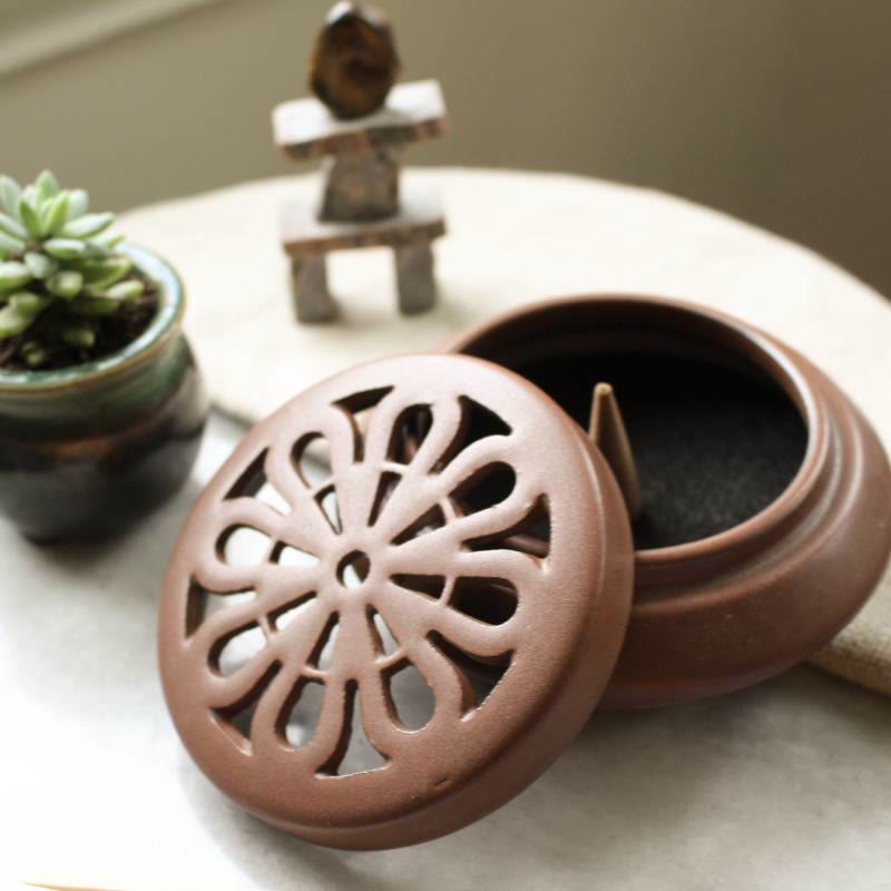 Olivenorma Ceramic Round Incense Burning Crystal Cleansing Bowl - Brown - image 0