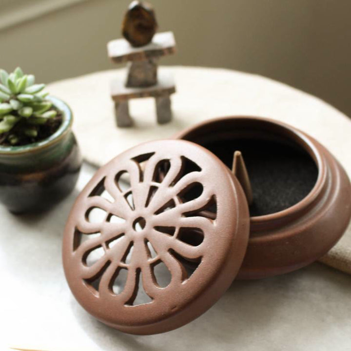 Olivenorma Ceramic Round Incense Burning Crystal Cleansing Bowl - Brown - image 0