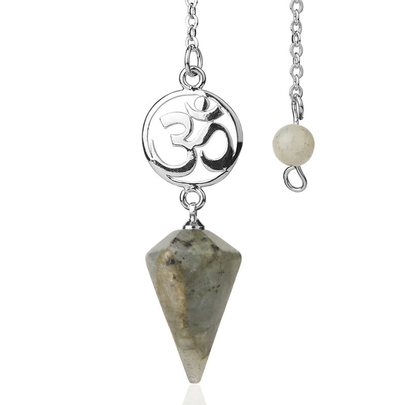 Olivenorma OM Symbol Natural Gemstone Faceted Pendulum - Labradorite - image 9