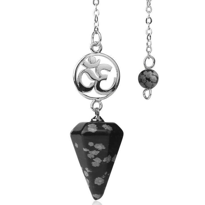 Olivenorma OM Symbol Natural Gemstone Faceted Pendulum - Snowflake Obsidian - image 13