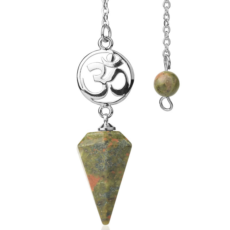 Olivenorma OM Symbol Natural Gemstone Faceted Pendulum - Unakite - image 3