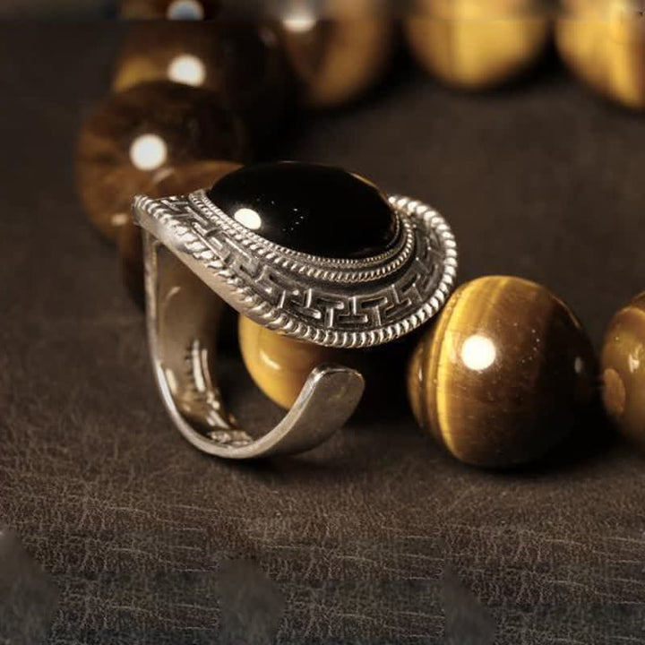 Olivenorma Natural Black Onyx Silver Men Ring - image 4