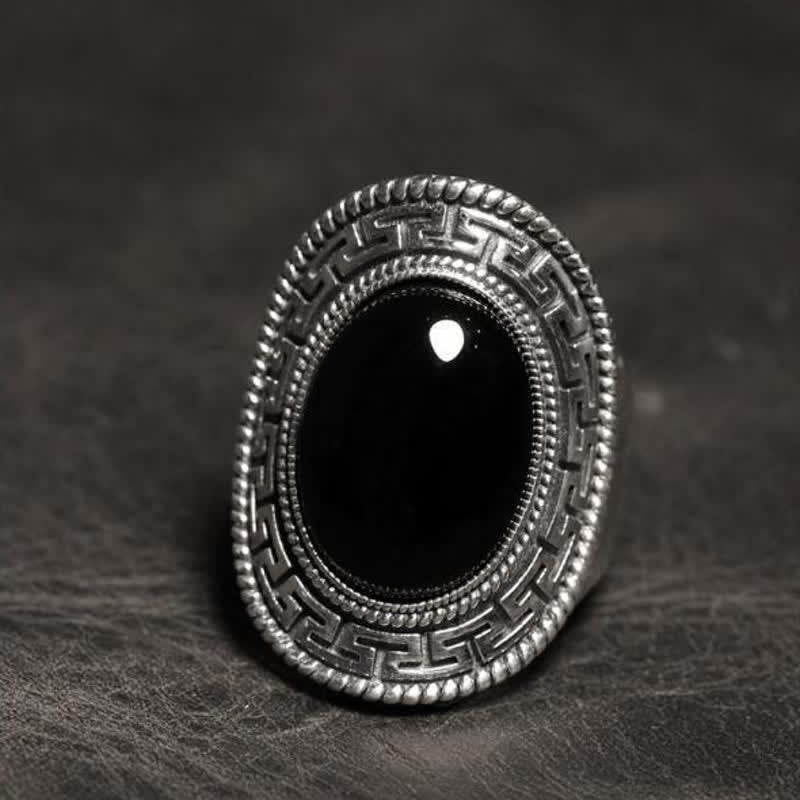 Olivenorma Natural Black Onyx Silver Men Ring - image 2