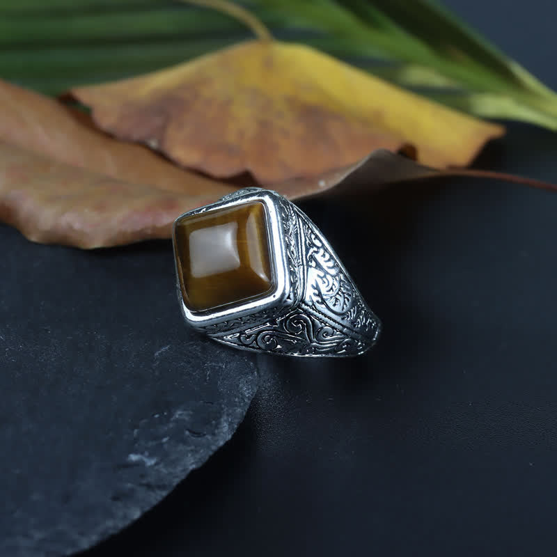 Olivenorma Natural Square Tiger Eye Alloy Men Ring - image 11