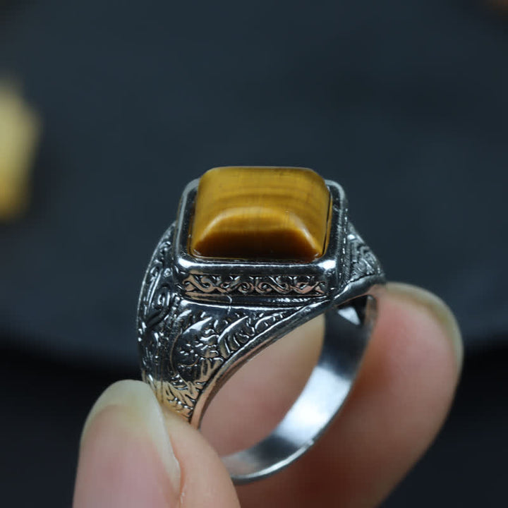 Olivenorma Natural Square Tiger Eye Alloy Men Ring - image 3