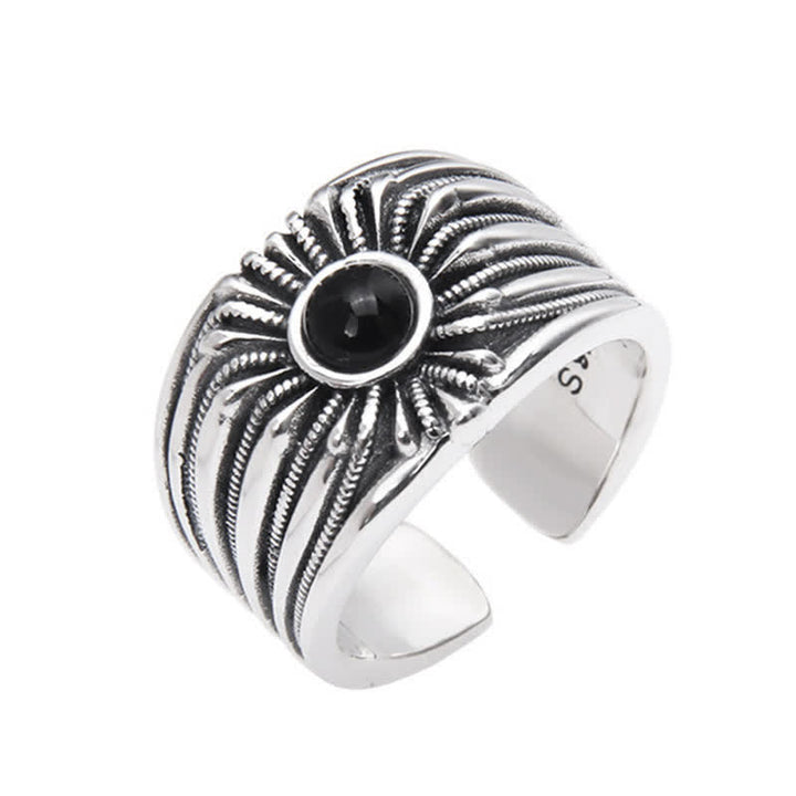 Olivenorma Natural Black Onyx Engraved Men Adjustable Ring - image 4