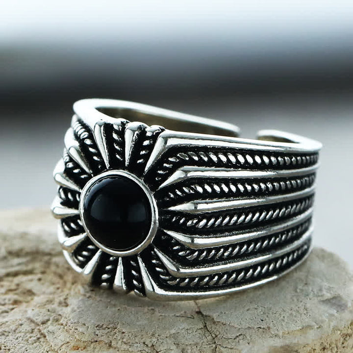 Olivenorma Natural Black Onyx Engraved Men Adjustable Ring - image 1