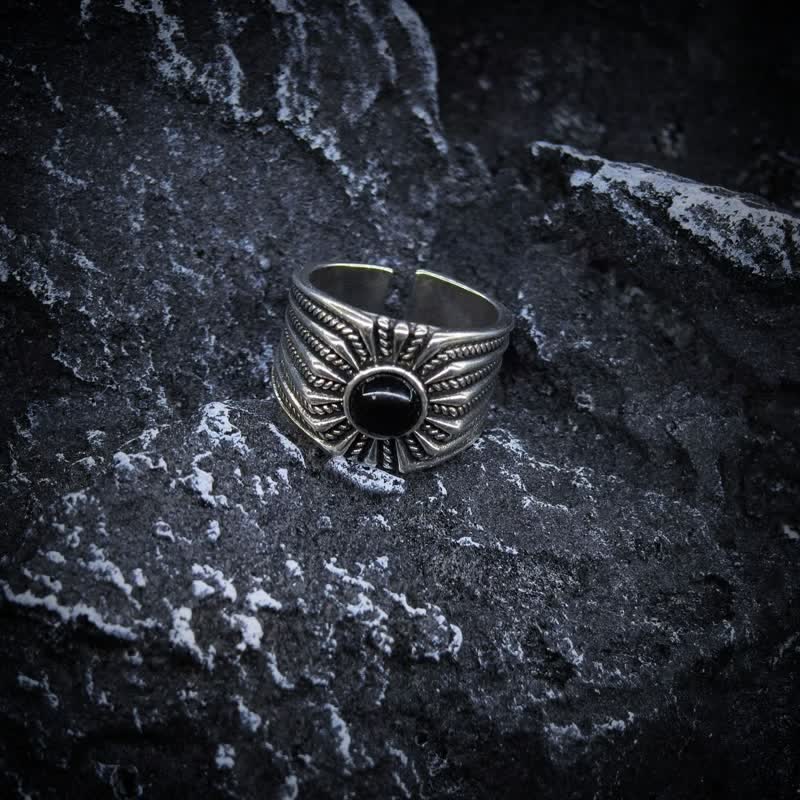 Olivenorma Natural Black Onyx Engraved Men Adjustable Ring - image 3