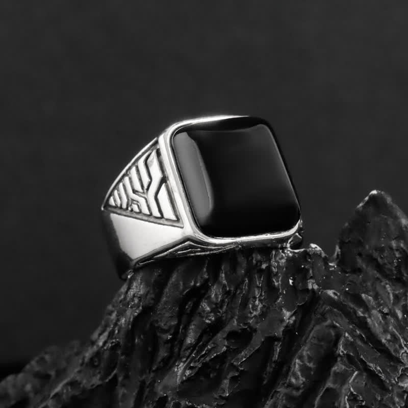 Olivenorma Black Onyx Stone Mens Handmade Alloy Ring - image 2