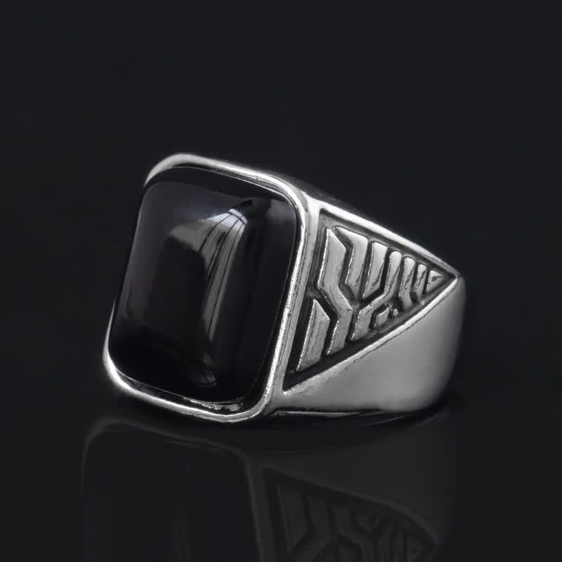Olivenorma Black Onyx Stone Mens Handmade Alloy Ring - image 3