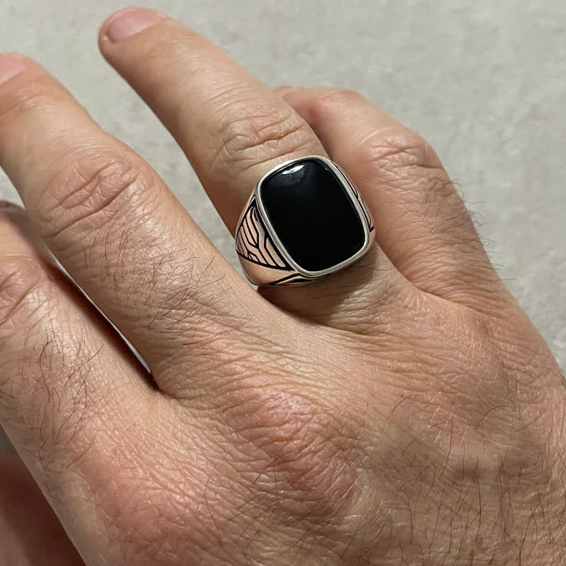 Olivenorma Black Onyx Stone Mens Handmade Alloy Ring - image 1