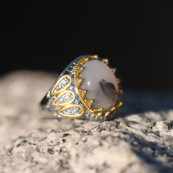 Olivenorma Ink Moonstone Gold Totem Men Ring - image 3