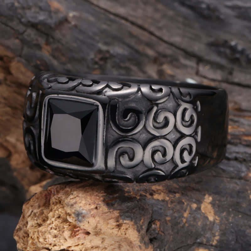 Olivenorma Hip-Hop Style Square Black Obsidian Men Ring - US 11 - image 0
