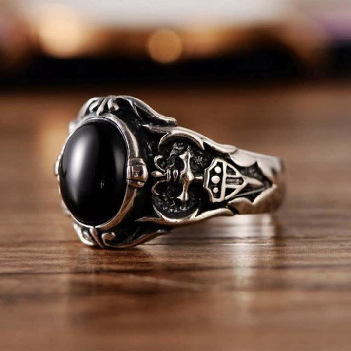 Olivenorma Retro Black Onyx Men Jewelry Ring - image 6