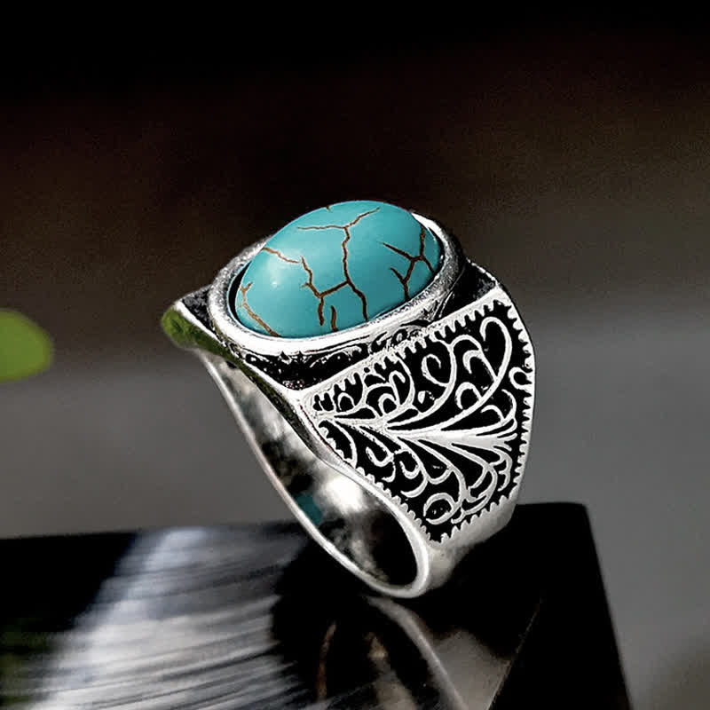 Olivenorma Natural Turquoise Arabesque Men Ring - image 1