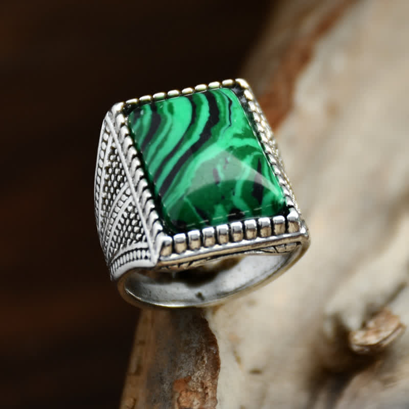 Olivenorma Square Malachite Antique Alloy Men Ring - image 2