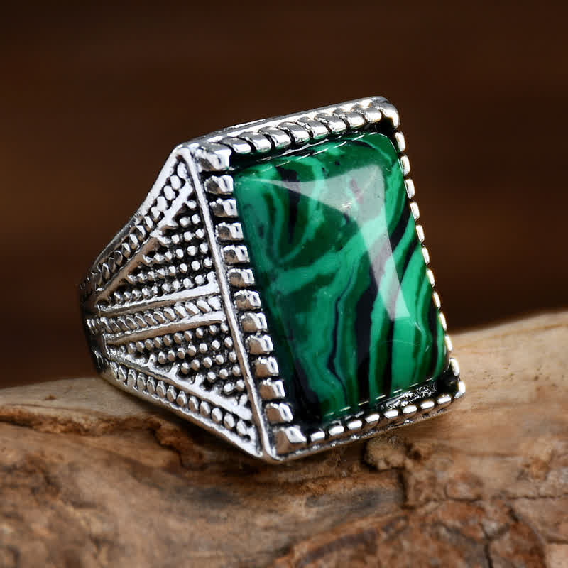 Olivenorma Square Malachite Antique Alloy Men Ring - US 10 - image 0