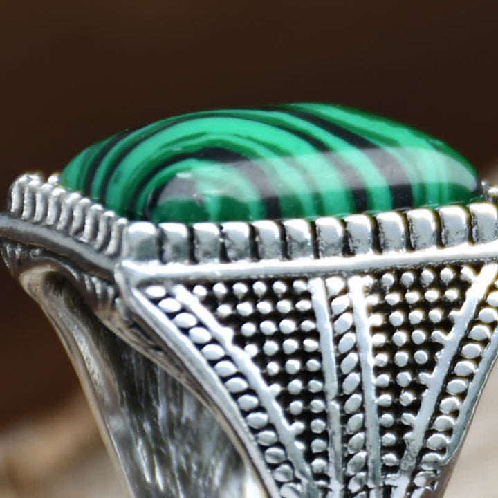 Olivenorma Square Malachite Antique Alloy Men Ring - image 5