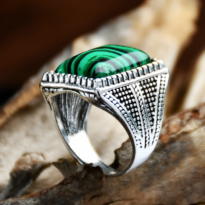 Olivenorma Square Malachite Antique Alloy Men Ring - image 4