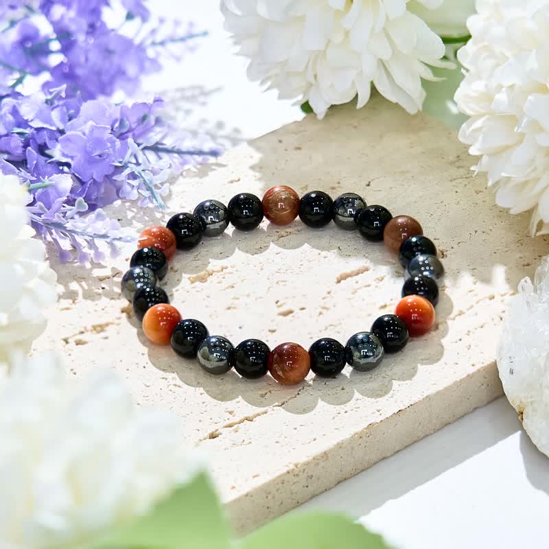 Olivenorma Orange Tiger Eye Obsidian Hematite Beaded Bracelet - image 1