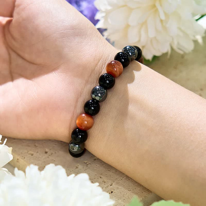 Olivenorma Orange Tiger Eye Obsidian Hematite Beaded Bracelet - image 2