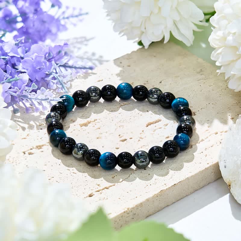 Olivenorma Blue Tiger Eye Obsidian Hematite Beaded Bracelet - Blue Tiger Eye - image 0