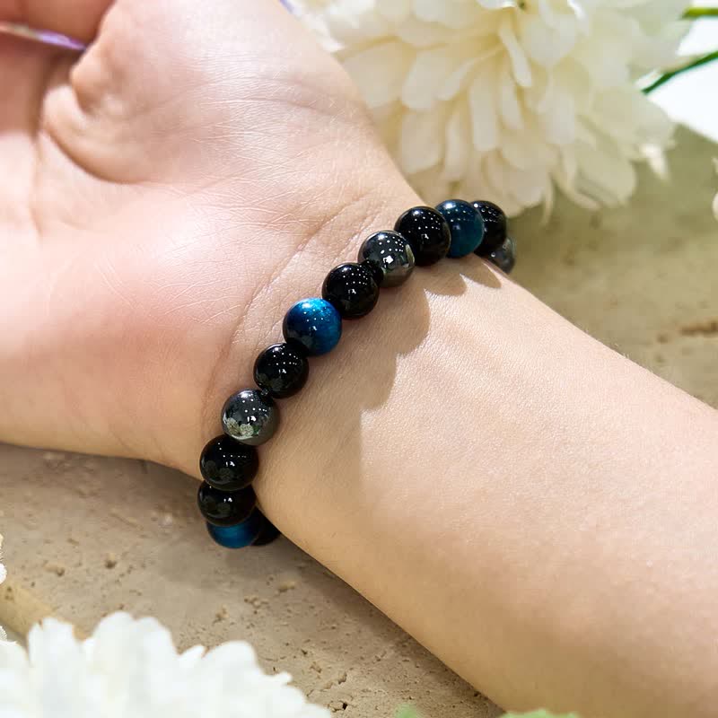 Olivenorma Blue Tiger Eye Obsidian Hematite Beaded Bracelet - image 1