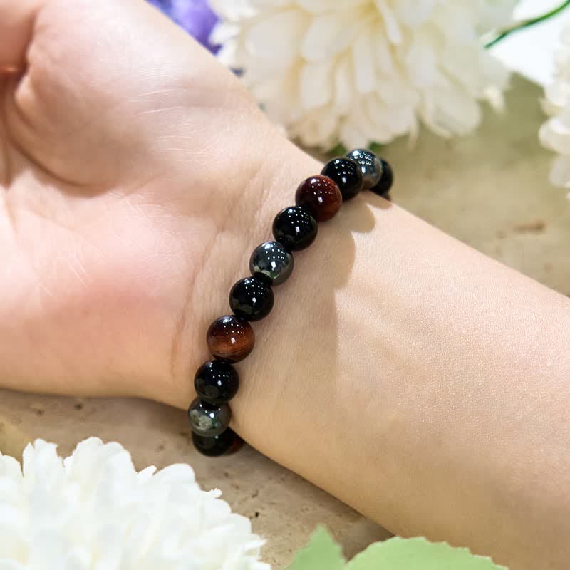 Olivenorma Red Tiger Eye Obsidian Hematite Beaded Bracelet - image 1