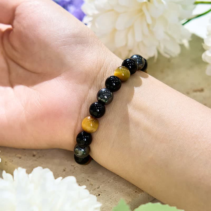 Olivenorma Yellow Tiger Eye Obsidian Hematite Beaded Bracelet - image 1