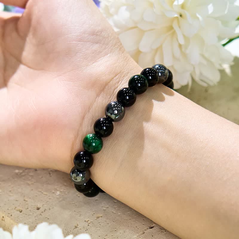 Olivenorma Green Tiger Eye Obsidian Hematite Beaded Bracelet - image 1