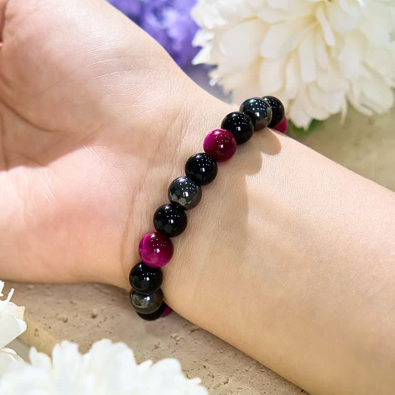 Olivenorma Rose Red Tiger Eye Obsidian Hematite Beaded Bracelet - image 1