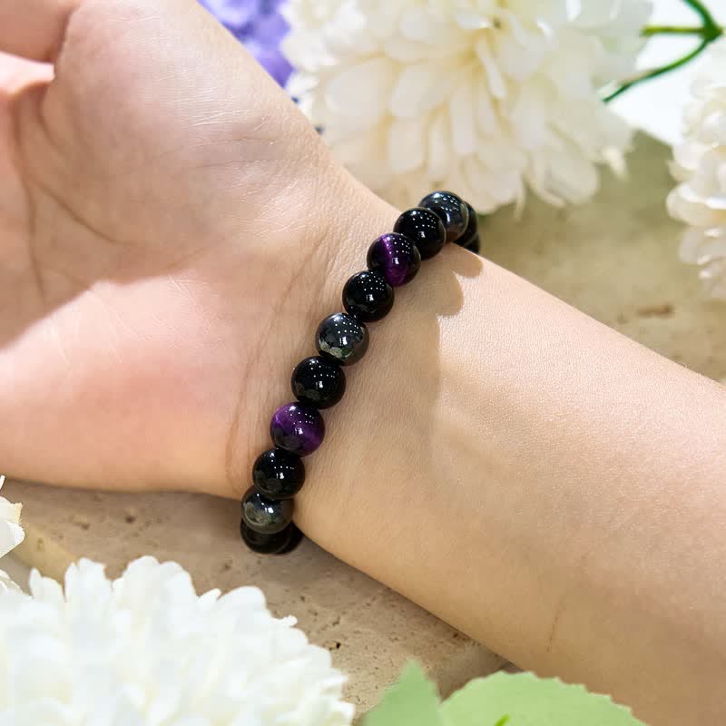 Olivenorma Purple Tiger Eye Obsidian Hematite Beaded Bracelet - image 1