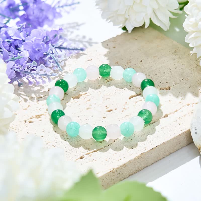 Olivenorma Clear Crystal Green Fluorite Rose Quartz Beaded Bracelet - Clear Crystal & Green Fluorite & Rose Quartz - image 0
