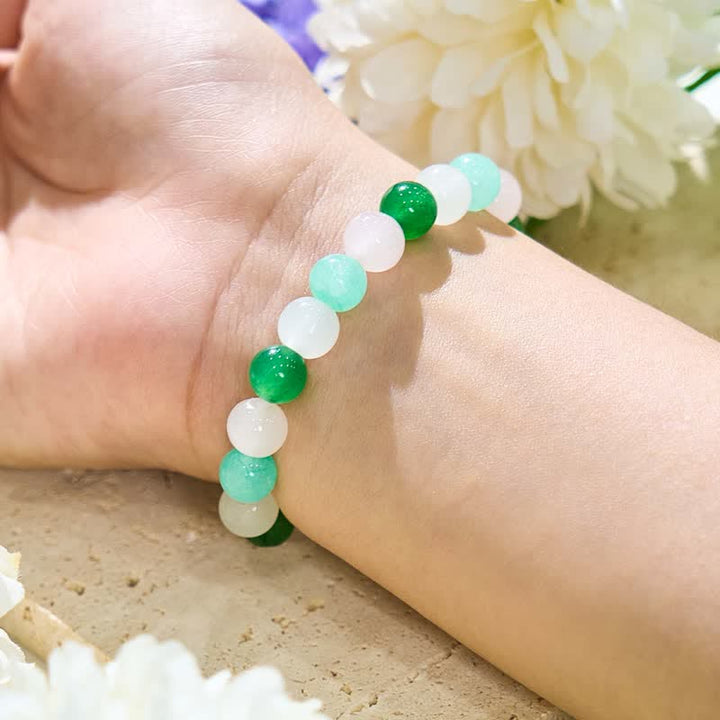 Olivenorma Clear Crystal Green Fluorite Rose Quartz Beaded Bracelet - image 1