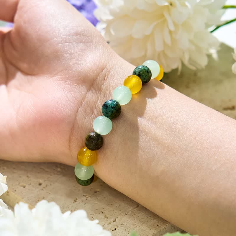 Olivenorma African Turquoise Green Fluorite Citrine Beaded Bracelet - image 1