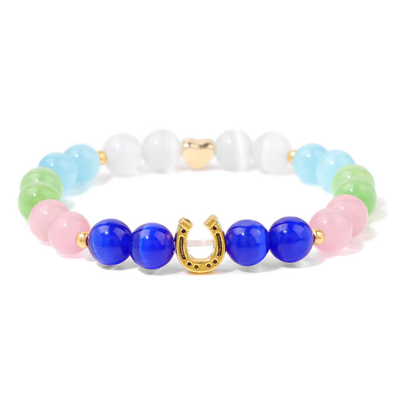 Olivenorma Natural Stone Metal Horseshoe Accessory Beaded Bracelet - Sapphire - image 0