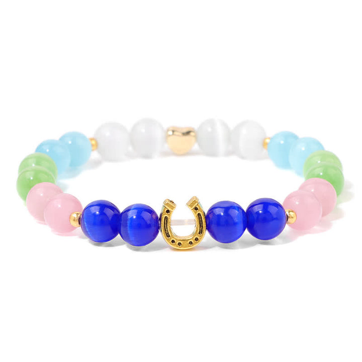 Olivenorma Natural Stone Metal Horseshoe Accessory Beaded Bracelet - Sapphire - image 0