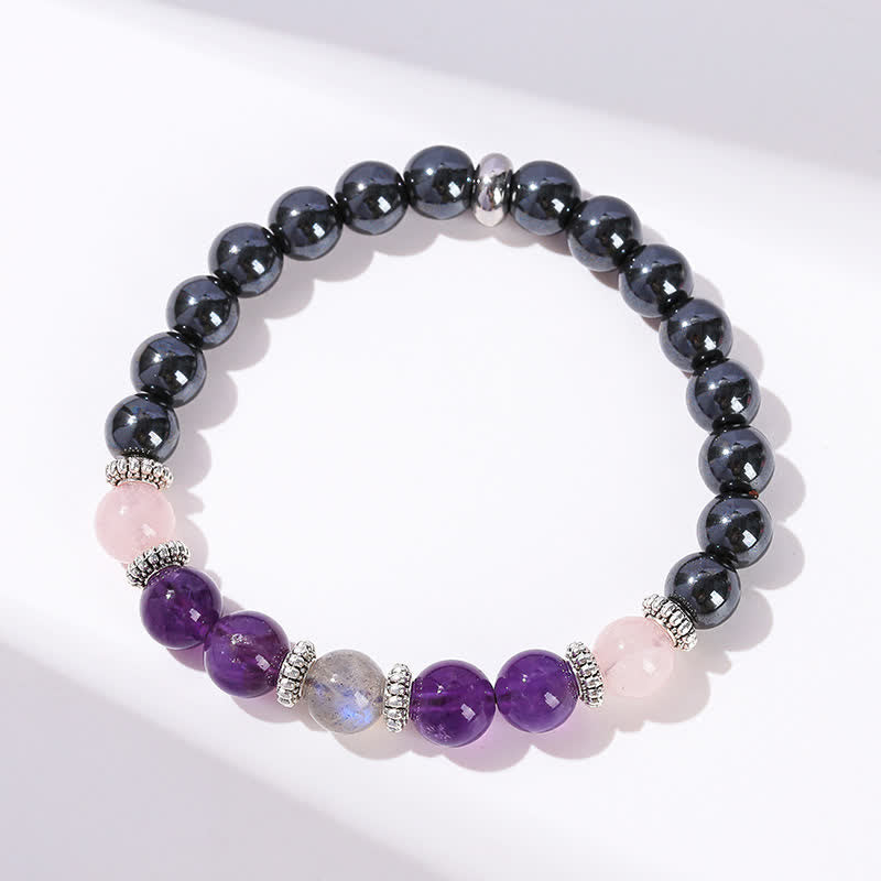 Olivenorma Amethyst Hematite Rose Quartz Labradorite Beaded Bracelet - Amethyst & Hematite & Rose Quartz & Labradorite - image 0