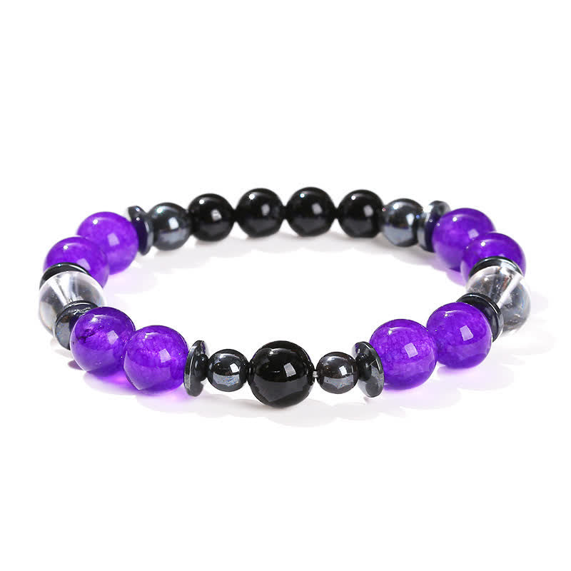 Olivenorma Charoite Obsidian Hematite Clear Crystal Beaded Bracelet - Charoite & Obsidian & Hematite & Clear Crystal - image 0