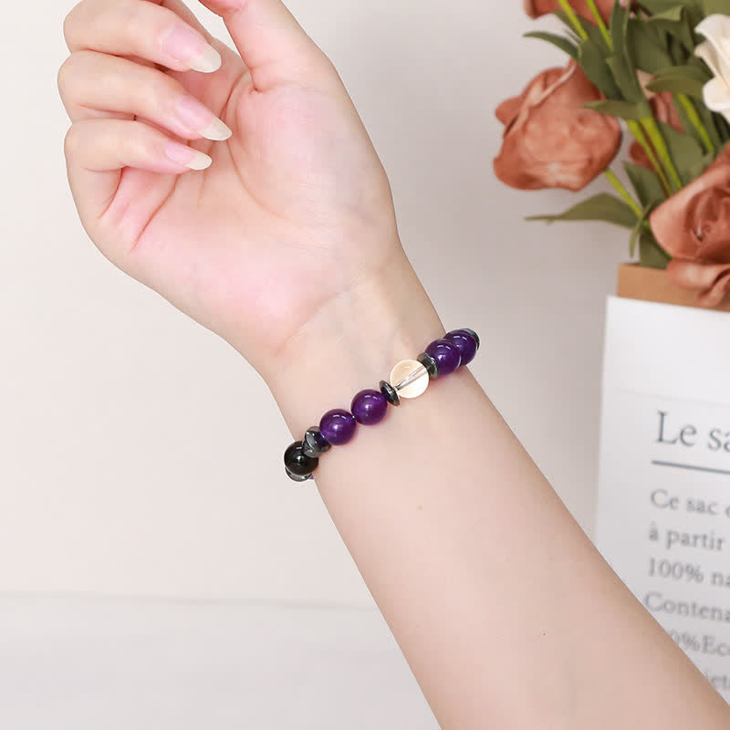 Olivenorma Charoite Obsidian Hematite Clear Crystal Beaded Bracelet - image 1