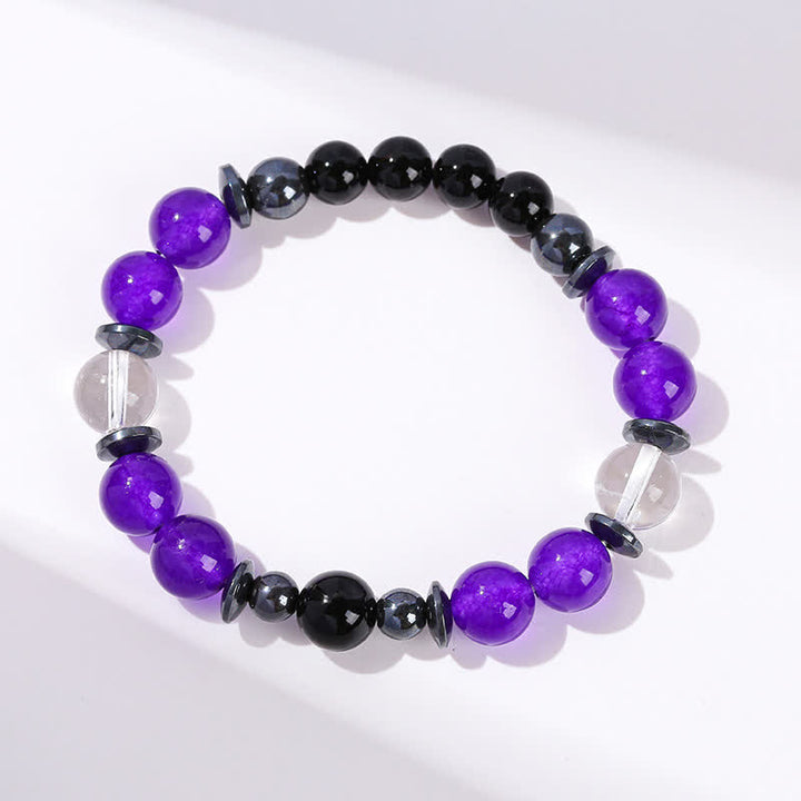 Olivenorma Charoite Obsidian Hematite Clear Crystal Beaded Bracelet - image 4